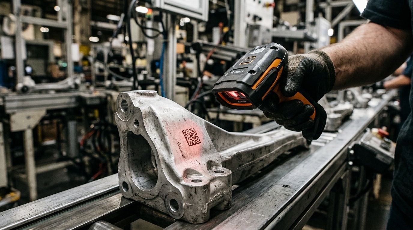 Lecture d'un code Datamatrix marqué sur une pièce automobile